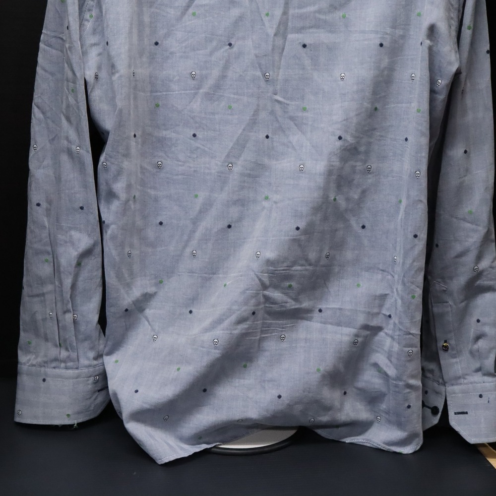 Visconti Black Men's Button Up Blue Long Sleeve Shirt Sz XXL 2X Skull Design - Picture 8 of 10